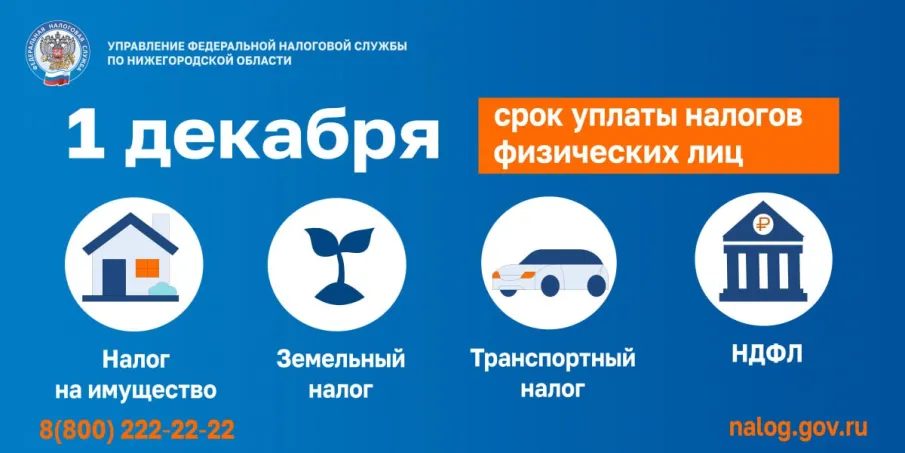 1 декабря 2025 года - срок уплаты налогов физических лиц
